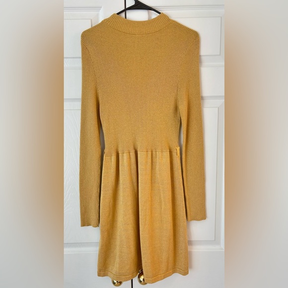 NWOT Free People Women’s Gold Metallic Mock Neck Long Sleeve Sweater Dress Sz. M - Picture 2 of 9